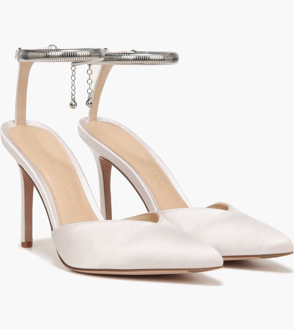 Veronica Beard Lisa Ivory Chain Ankle Strap Pointed Toe Pumps Size 10